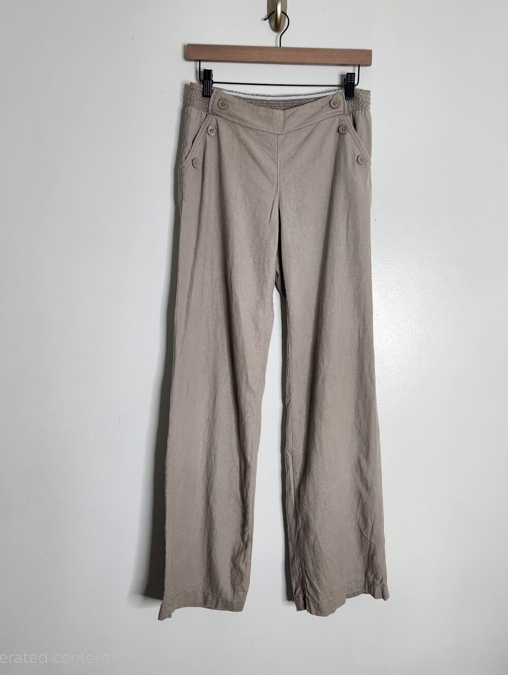 Candies Linen Rayon Blend Wide Leg Pants Sz 3 Khaki Sailor Button Elastic Waist